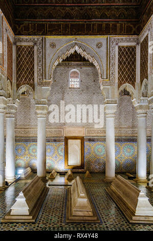 Columns in the Saadian Tombs in the Medina of Marrakech, Morocco Stock Photo