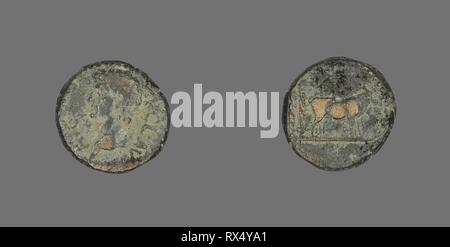 Coin Portraying Emperor Claudius. Roman. Date: 41 AD-54 AD. Dimensions: Diam. 1.6 cm; 3.85 g. Bronze. Origin: Roman Empire. Museum: The Chicago Art Institute. Author: ANCIENT ROMAN. Stock Photo