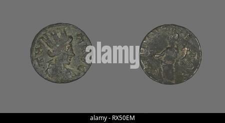 Coin Depicting the Amazon Cyme. Roman. Date: 253 AD-268 AD. Dimensions: Diam. 1.8 cm; 2.96 g. Bronze. Origin: Roman Empire. Museum: The Chicago Art Institute. Author: ANCIENT ROMAN. Stock Photo