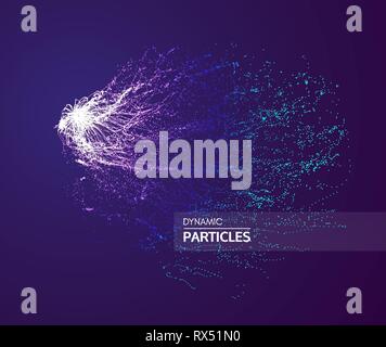 Array with dynamic particles. 3d futuristic technology style. Abstract background. Vector illustration. Stock Vector