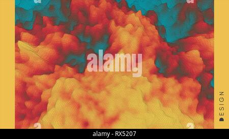 Fire and Smoke. Mosaic. 3d Perspective Grid Background Texture. Abstract Vector Illustration. Stock Vector