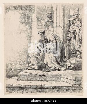 The Return of the Prodigal Son. Rembrandt van Rijn; Dutch, 1606-1669. Date: 1635-1636. Dimensions: 157 x 137 mm (image/plate); 159 x 139 mm (sheet). Etching on ivory laid paper. Origin: Holland. Museum: The Chicago Art Institute. Author: REMBRANDT HARMENSZOON VAN RIJN. Stock Photo