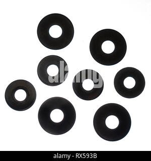 some washers of various sizes on a white background Stock Photo