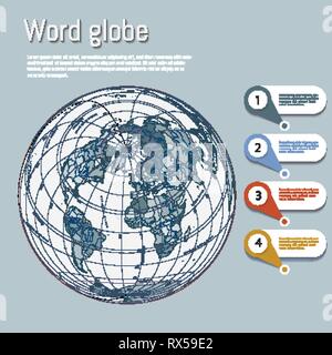 Globe with World Map. World planet, vector earth sphere illustration Stock Vector