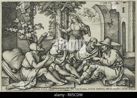 Job Conversing with His Friends. Sebald Beham; German, 1500-1550. Date: 1547. Dimensions: 69 x 104 (image/plate); 70 x 105 mm (sheet). Engraving in black on ivory laid paper. Origin: Germany. Museum: The Chicago Art Institute. Stock Photo