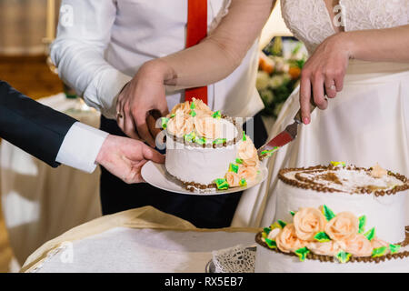Very beautiful handmade wedding cake, new design. Stock Photo