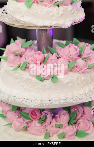 Very beautiful handmade wedding cake, new design. Stock Photo