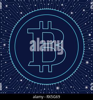 Linear sign of bitcoin. The icon for the Internet money. The symbol of the cryptocurrency and the image of the coin. dark. Vector Stock Vector