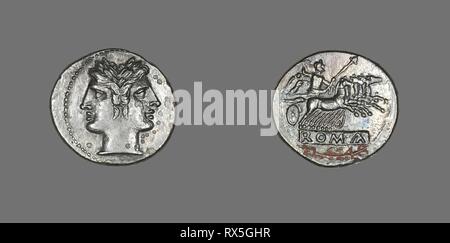 Didrachm (Coin) Depicting the God Janus. Roman. Date: 225 BC-214 BC. Dimensions: Diam. 2.3 cm; 6.20 g. Silver. Origin: Roman Empire. Museum: The Chicago Art Institute. Author: ANCIENT ROMAN. Stock Photo