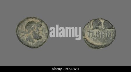 Coin Depicting the God Zeus. Greek. Date: 100 BC-1 BC. Dimensions: Diam. 1.5 cm; 3.45 g. Bronze. Origin: Ancient Greece. Museum: The Chicago Art Institute. Stock Photo