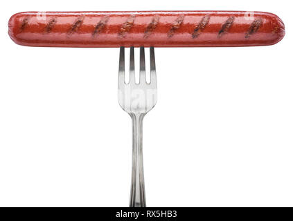 Grilled sausage on a fork. File contains clipping path. Stock Photo