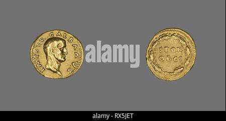 Aureus (Coin) Portraying Emperor Galba. Roman. Date: 68 AD-69 AD. Dimensions: Diam. 2 cm; 7.36 g. Gold. Origin: Rome. Museum: The Chicago Art Institute. Author: ANCIENT ROMAN. Stock Photo