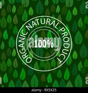 Stamp for Natural Product on Green Leave Seamless Pattern. Stock Vector