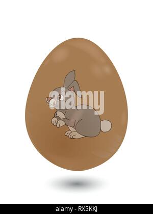 3D Illustration of a Easter Chocolate Egg Decorated With a Bunny Over White Background Stock Vector