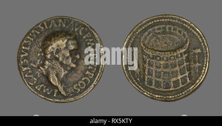 Coin Portraying Emperor Vespasian. Roman. Date: 70 AD. Dimensions: Diam. 3.3 cm; 22.52 g. Bronze. Origin: Roman Empire. Museum: The Chicago Art Institute. Author: ANCIENT ROMAN. Stock Photo