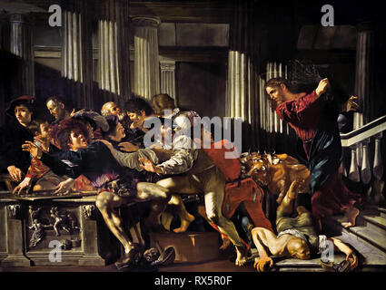 Christ Driving the Merchants from the Temple 1610 by Fransco Boneri. gen, Cecco de Caravaggio,  Italian, Italy, ( Caravaggists, Style of Caravaggio) Stock Photo