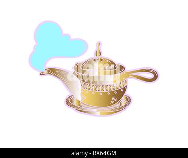 sketch drawing icon of golden aladdin magic lamp Stock Vector