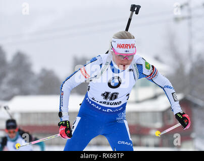 08 March 2019, Sweden, Östersund: Biathlon: world championship, sprint 7,5 km, women. Kaisa Makarainen from Finland in action. Photo: Sven Hoppe/dpa Stock Photo