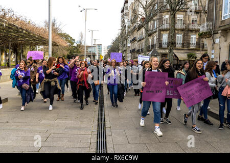 Vigo, Galicia, Spain. 8th Mar, 2019. Protestors on International women's day in Vigo for the fight for equality Credit: Olivier Guiberteau/Alamy Live News Stock Photo
