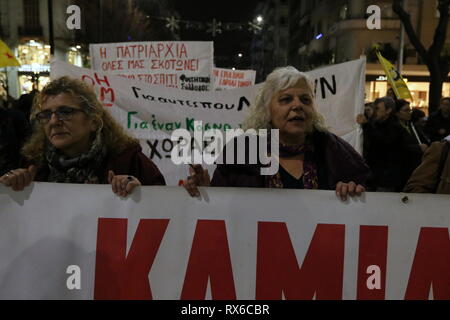 Thessaloniki, Greece, 8th March 2019. People take part in a rally to mark International Women's Day in the northern Greek port city of Thessaloniki. Credit : Orhan Tsolak / Alamy Live News Stock Photo