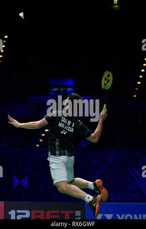 Birmingham, UK. 8th Mar 2019. All England Open Badminton Championships : DAY 3 BIRMINGHAM, ENGLAND - MARCH 8 : GOH V Shem with partner TAN Wee Kiong of MALAYSIA in action during the men's double DAY 3 at the Yonex All England Open Badminton Championships at Arena Birmingham on March 6, 2019 Birmingham, England Credit: PATRICK ANTHONISZ/Alamy Live News Stock Photo