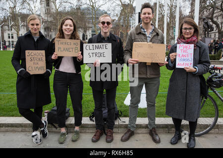 London, UK. 8th March, 2019. Campaigners for action on climate change protest opposite the Houses of Parliament in Parliament Square as part of the Fridays for Future climate strikes. Credit: Mark Kerrison/Alamy Live News Stock Photo