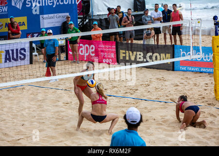 Sydney, Australia, 9th Mar 2019. Quarter finals day at Volleyfest 2019, a FIVB Beach Volleyball World Tour tournament being held for the 5th time at Manly Beach in Sydney,Australia. Saturday March 9th 2019. Credit: martin berry/Alamy Live News Stock Photo