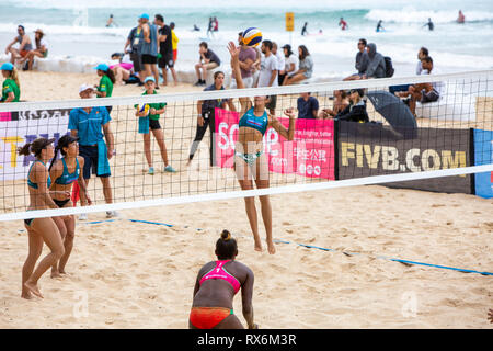Sydney, Australia, 9th Mar 2019. Quarter finals day at Volleyfest 2019, a FIVB Beach Volleyball World Tour tournament being held for the 5th time at Manly Beach in Sydney,Australia. Saturday March 9th 2019. Credit: martin berry/Alamy Live News Stock Photo