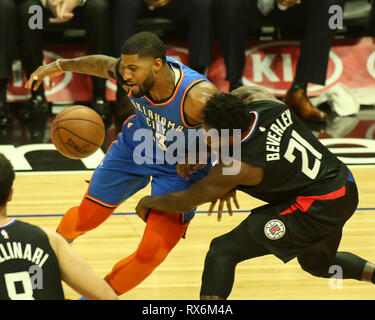 Los Angeles, CA, USA. 8th Mar, 2019. Oklahoma City Thunder forward Paul George #13 during the Oklahoma City Thunder vs Los Angeles Clippers at Staples Center on March 8, 2019. (Photo by Jevone Moore) Credit: csm/Alamy Live News Stock Photo