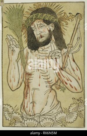 The Man of Sorrows. Artist Unknown; German. Date: 1470-1480. Dimensions: 185 x 121 mm (image/sheet). Hand-colored woodcut, printed on ivory laid paper. Origin: Italy. Museum: The Chicago Art Institute. Stock Photo