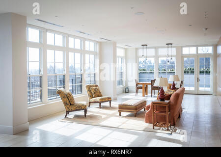 Residential Interior Large Living Room With Floor To Ceiling Windows Stock Photo