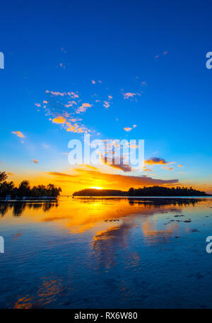 View of the landscape at sunset, Moorea island, French Polynesia. Vertical. Copy space for text Stock Photo