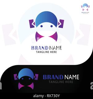 This logo has a human image covering his head with cloth while listening to music using headphones. This logo is good for use as a company logo. Stock Vector