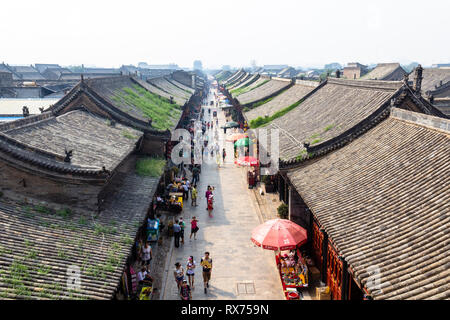 Aug 2013 - Pingyao, Shanxi, China - View from the tower of the South Street of Pingyao, one of the main roads of the old city. Pingyao is a UNESCO wor Stock Photo