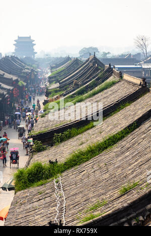 Aug 2013 - Pingyao, Shanxi, China - View from the tower of the South Street of Pingyao, one of the main roads of the old city. Pingyao is a UNESCO wor Stock Photo