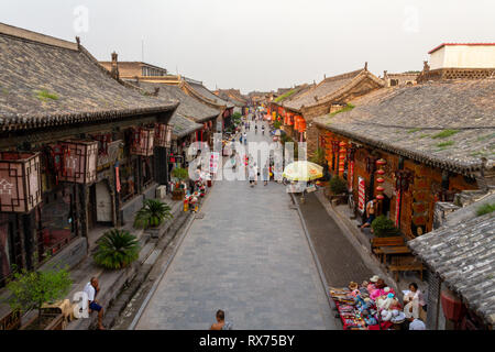 Aug 2013 - Pingyao, Shanxi province, China - View of Pingyao streets at sunset from the Government building tower. Known as one of the best preserved  Stock Photo