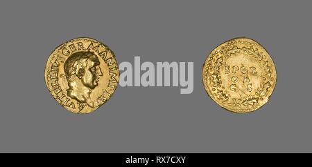Aureus (Coin) Portraying Emperor Vitellius. Roman. Date: 69 AD. Dimensions: Diam. 2 cm; 7.26 g. Gold. Origin: Rome. Museum: The Chicago Art Institute. Author: ANCIENT ROMAN. Stock Photo