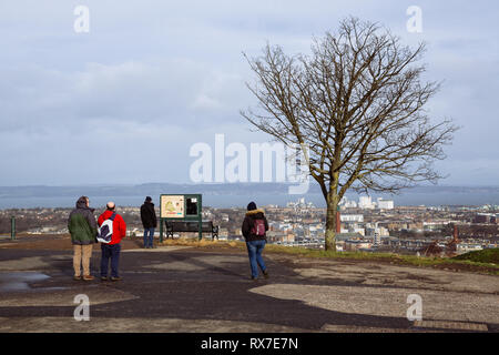 EDINBURGH, SCOTLAND - FEBRUARY 9, 2019 - The view of Leith and the Firth of Forth from Calton Hill Stock Photo