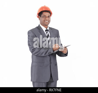handsome engineer architect signing a contract.isolated on white Stock Photo