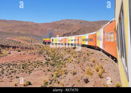 So called Train to the clouds goes from Salta to La Polvorilla viaduct. Argentina. Stock Photo