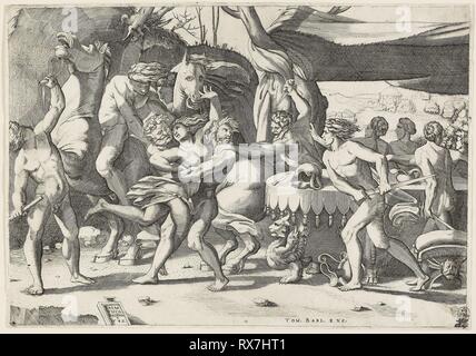 Combat of the Lapiths and Centaurs. Enea Vico; Italian, 1523-1567. Date: 1542. Dimensions: 292 x 416 mm. Engraving in black on ivory laid paper. Origin: Italy. Museum: The Chicago Art Institute. Stock Photo