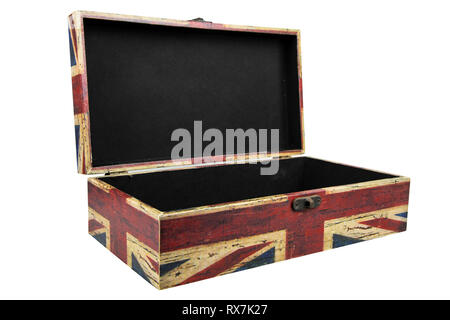 Vintage box with british flag isolate on white background with clipping path. Stock Photo