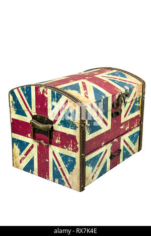 Vintage box with british flag isolate on white background with clipping path. Stock Photo