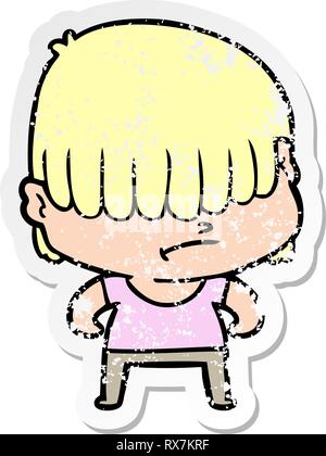 distressed sticker of a cartoon boy with untidy hair Stock Vector