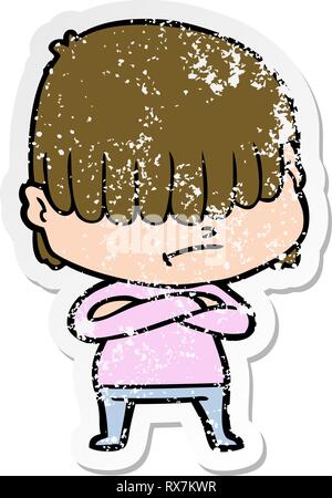 distressed sticker of a cartoon boy with untidy hair Stock Vector