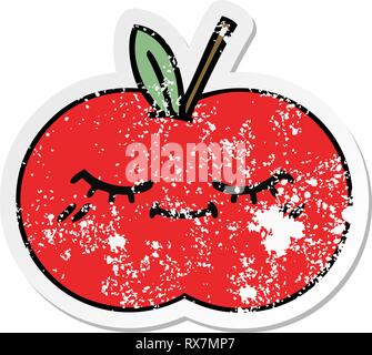 distressed sticker of a cute cartoon red apple Stock Vector