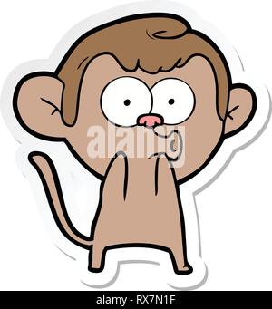 sticker of a cartoon surprised monkey Stock Vector