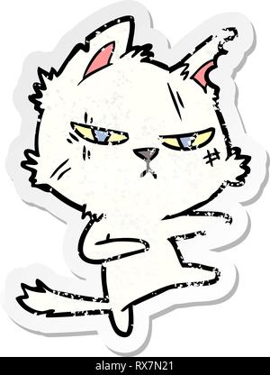 distressed sticker of a tough cartoon cat Stock Vector