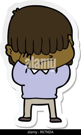 sticker of a cartoon boy with untidy hair Stock Vector