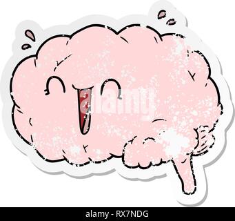 distressed sticker of a cartoon brain laughing Stock Vector